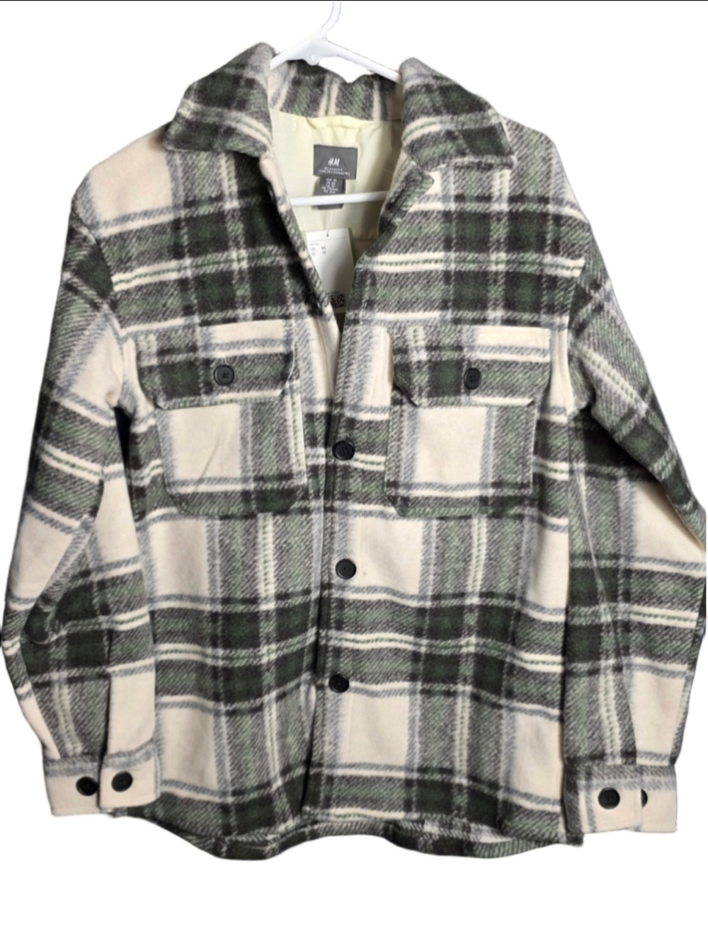 Women's H&M Plaid Shacket Jacket Green White Size XS cottagecore country boho